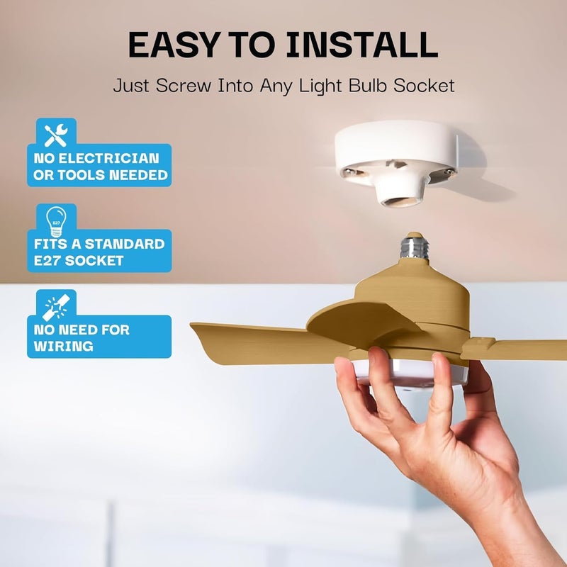 BELLHOWELL مروحة سقف Socket Breeze Cool Light Deluxe Bronze – مروحات سقف مع أضواء LED وجهاز تحكم عن بعد، بديل لمصباح الإضاءة - غرفة النوم، المطبخ، غرفة المعيشة، 1000 لومن / 5000 كلفن - Image 2